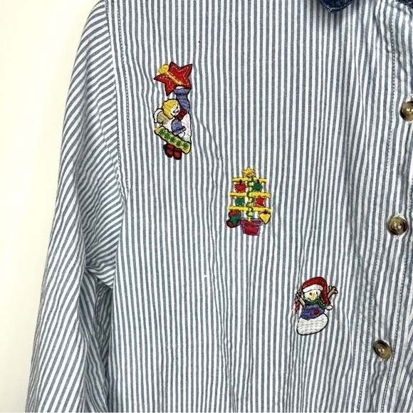 Cabin Creek Seersucker Stripe Button Down Long Sleeve Christmas Shirt Medium P - Picture 6 of 10